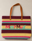 Borsa maxi in fantasia con zip e ricamo centrale