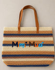 Borsa maxi in fantasia con zip e ricamo centrale