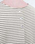 T-SHIRT M/C CON BOTTONI IN VISCOSA RIGATA / MILITARE/PANNA
