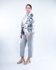 Blusa manica a gomito in raso fantasia floreale