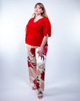 Blusa con scollo a V e manica a giglio