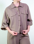 Giacca camicia con manica 3/4 in twill di viscosa