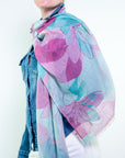 FOULARD CON NINFEE E MACCHIE DI COLORE (180X80 cm)