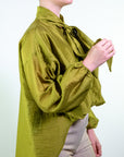 Blusa asimmetrica manica lunga con dettaglio fiocco in cotone-lino