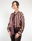 CAMICIA RIGATA CON CRAVATTINO 100% VISCOSA