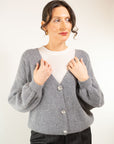 CARDIGAN MISTO LANA BOTTONE GIOIELLO