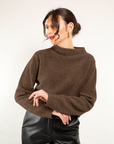 Maglia coste inglese scollo a cratere in misto lana e cashmere