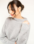 Maglia coste inglese scollo a cratere in misto lana e cashmere