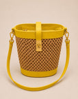 Borsa secchiello in pelle e rafia con tracolla