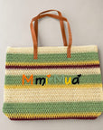 Borsa maxi in fantasia con zip e ricamo centrale