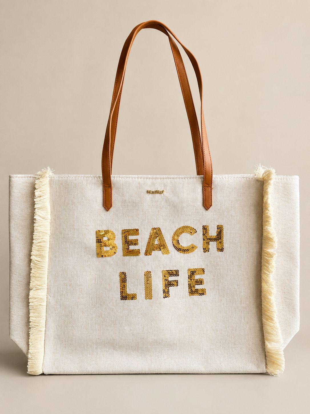 Maxi borsa con zip paillettes e dettaglio frange
