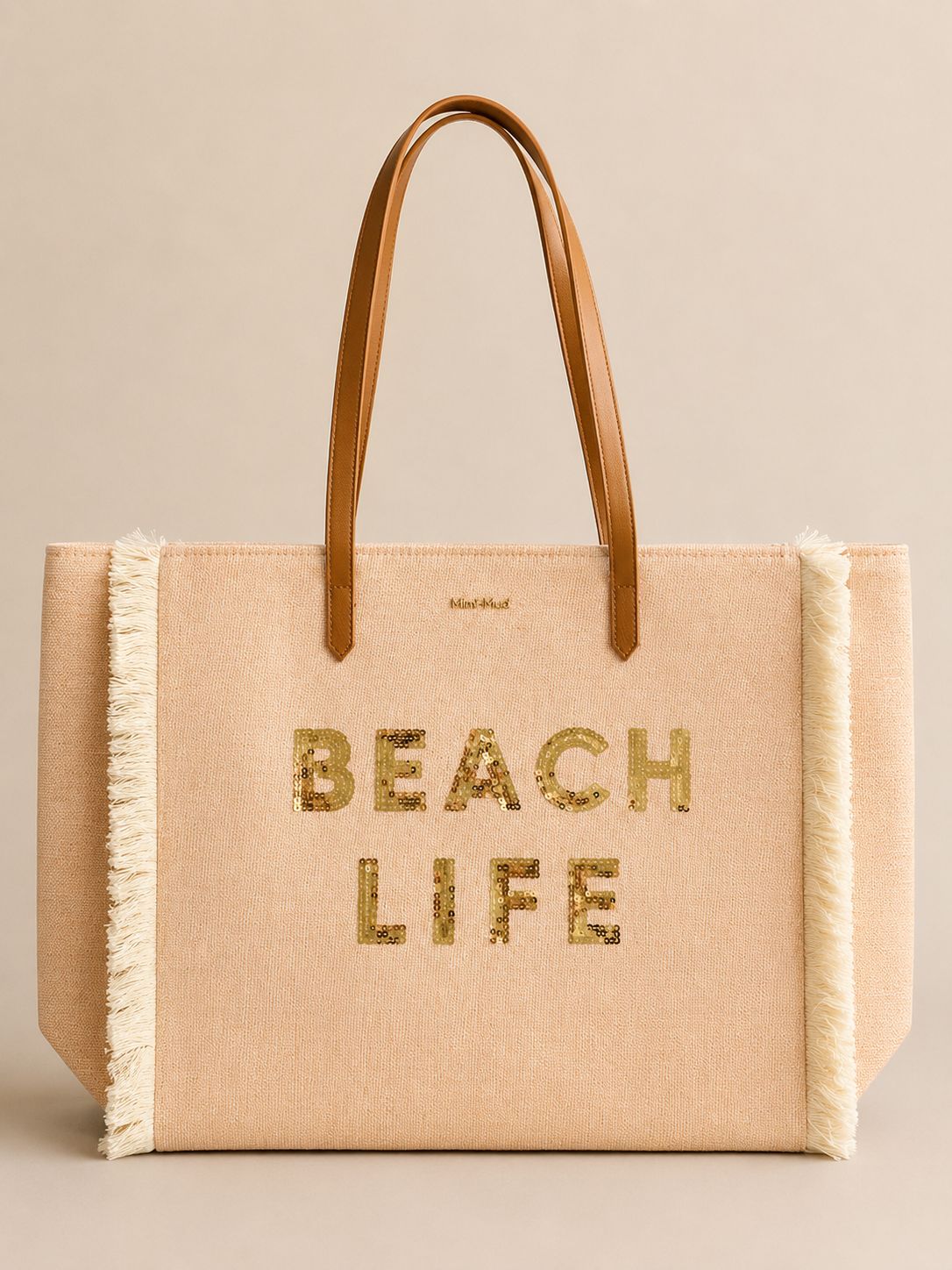 Maxi borsa con zip paillettes e dettaglio frange