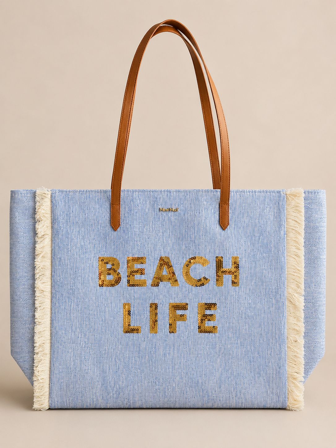 Maxi borsa con zip paillettes e dettaglio frange