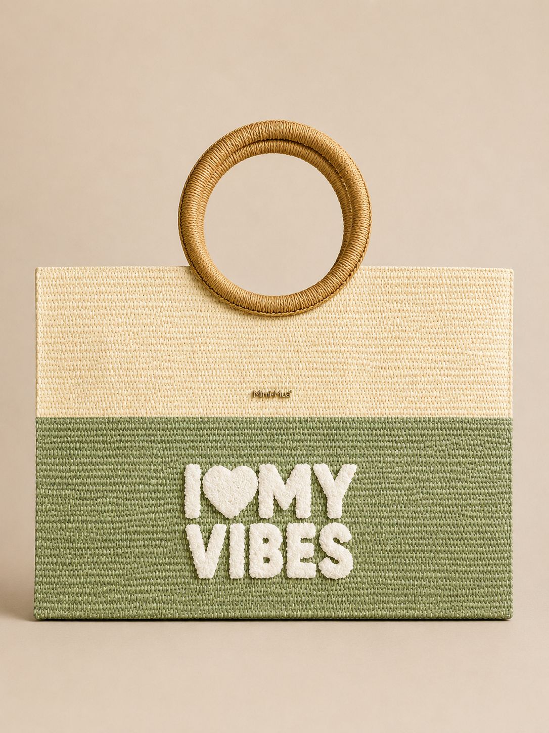 Maxi borsa con anello e ricamo i love my vibes