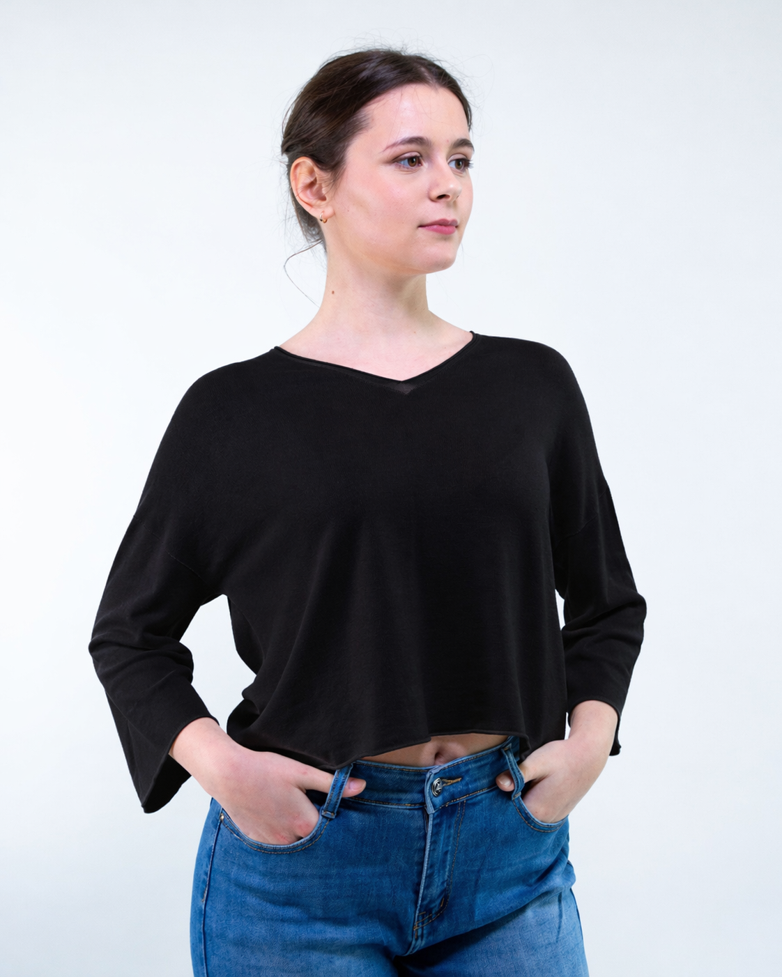 Maglia con scollo a V manica a 3/4