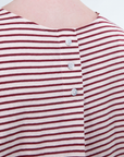 T-SHIRT M/C CON BOTTONI IN VISCOSA RIGATA / MILITARE/PANNA