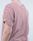T-SHIRT M/C CON BOTTONI IN VISCOSA RIGATA / MILITARE/PANNA