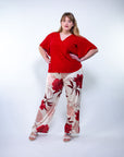 Blusa con scollo a V e manica a giglio