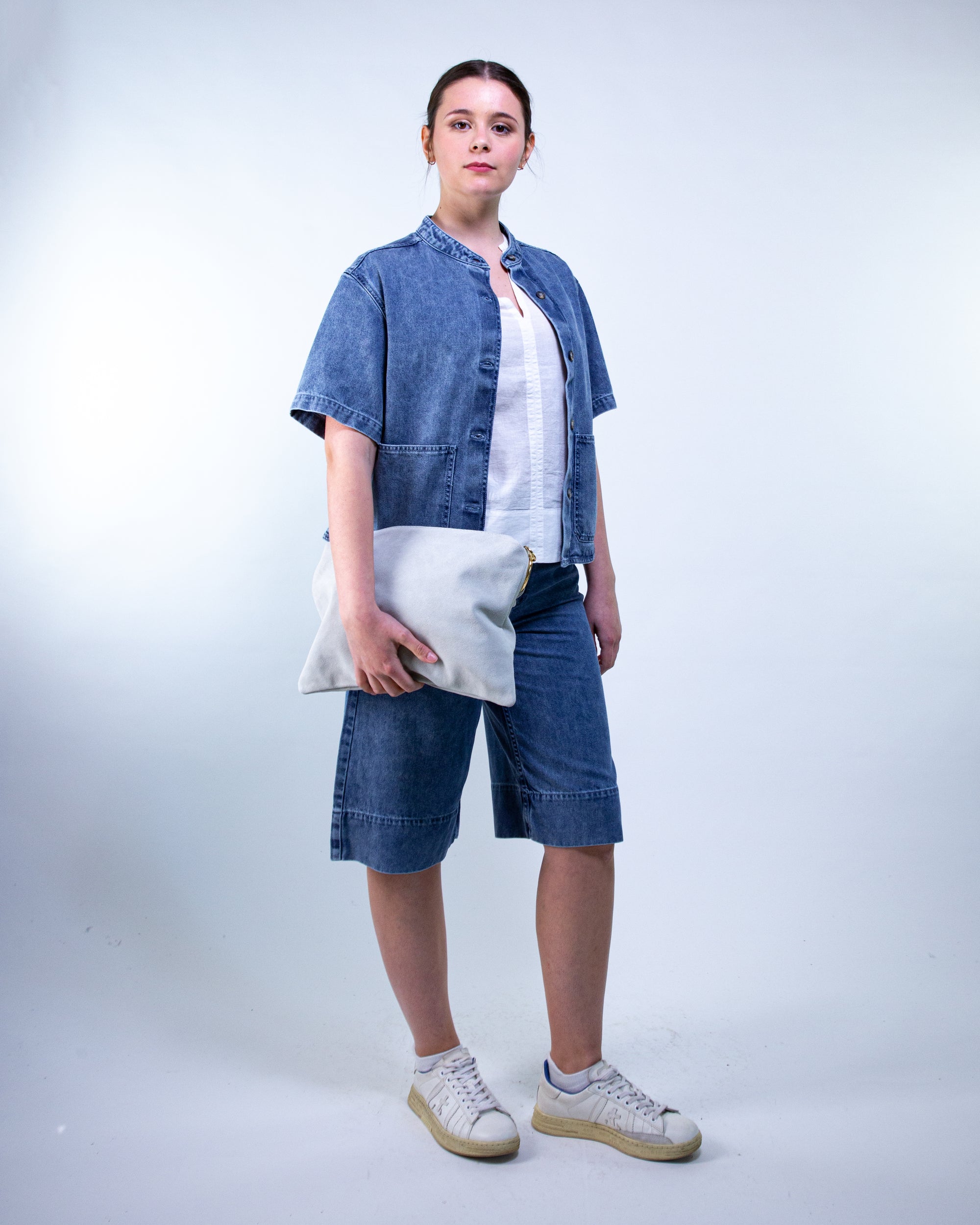 Giacca camicia m/c con scollo alla coreana