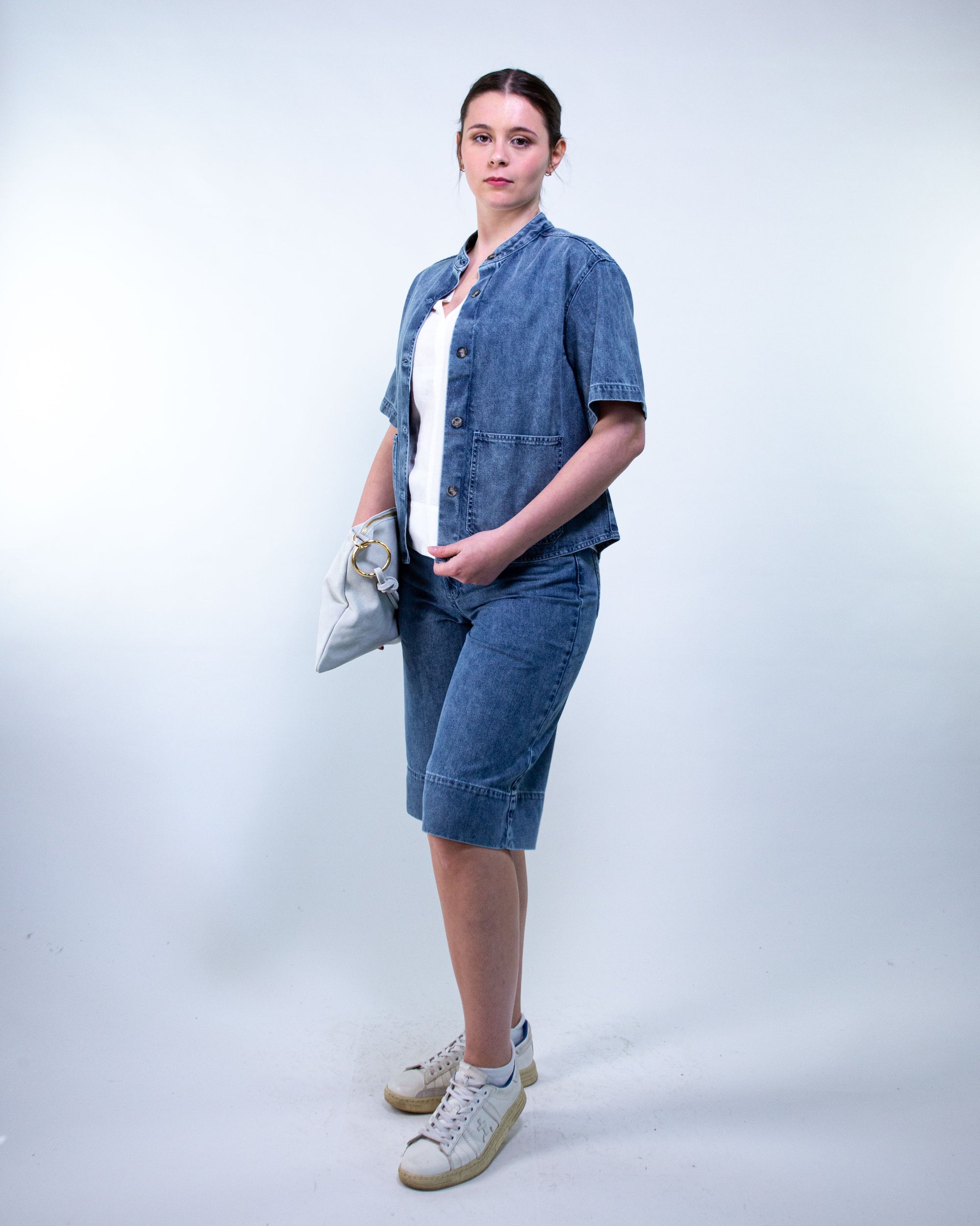 Giacca camicia m/c con scollo alla coreana