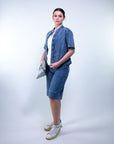 Giacca camicia m/c con scollo alla coreana