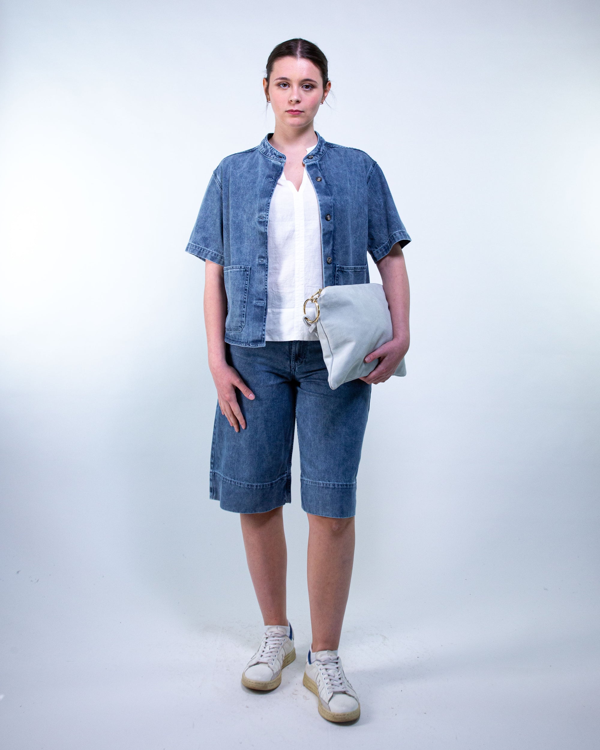 Giacca camicia m/c con scollo alla coreana
