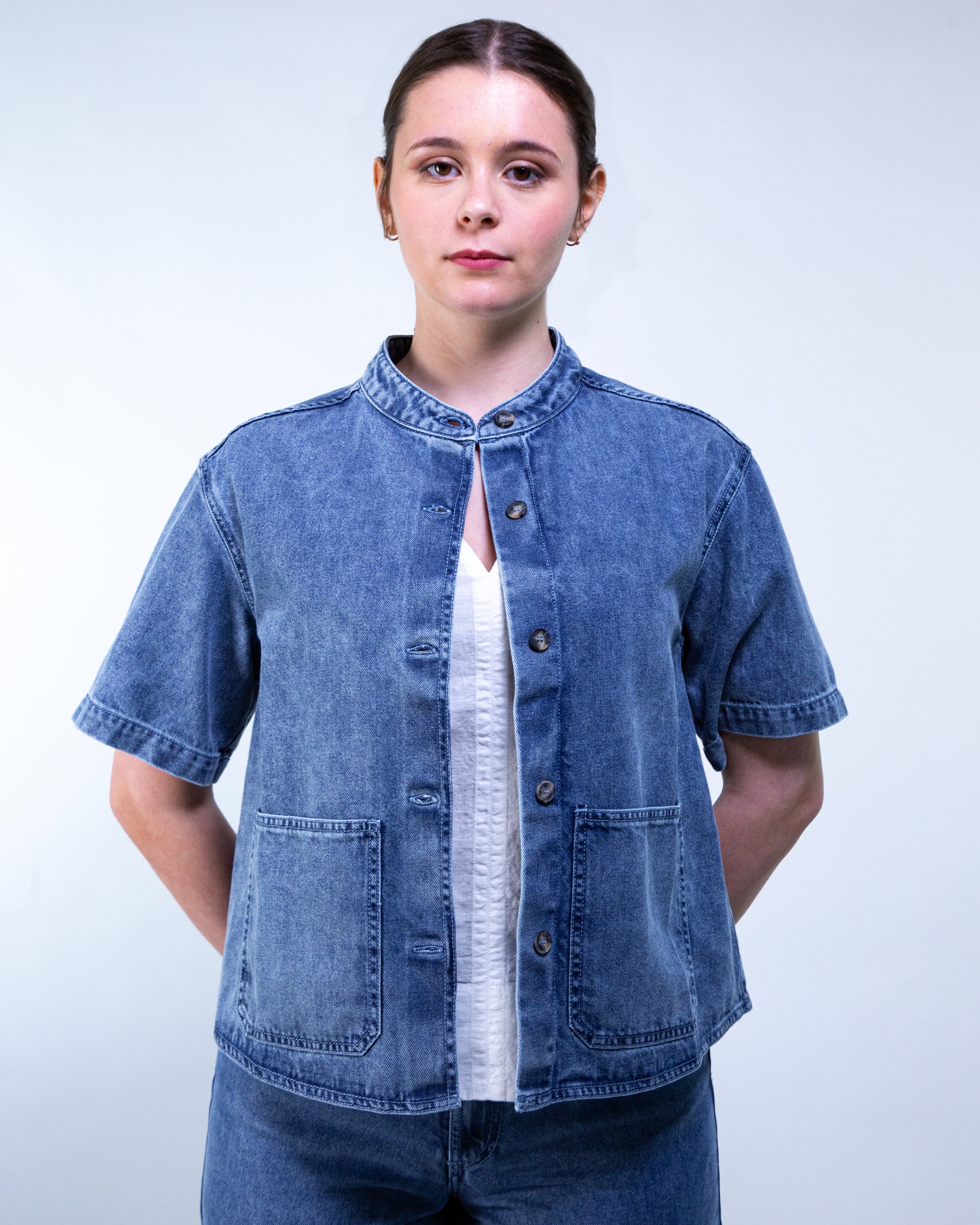 Giacca camicia m/c con scollo alla coreana
