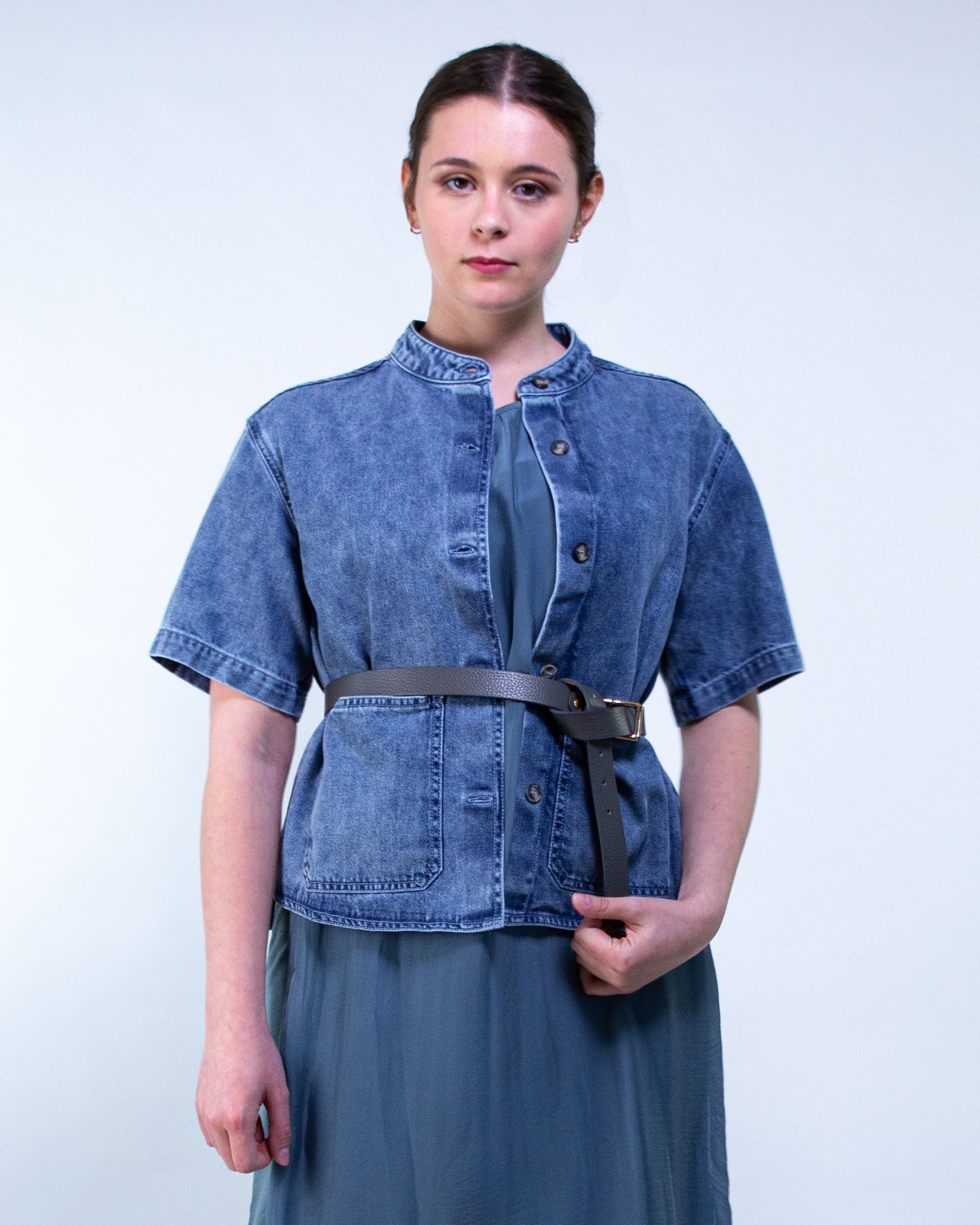 Giacca camicia m/c con scollo alla coreana