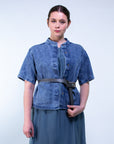 Giacca camicia m/c con scollo alla coreana