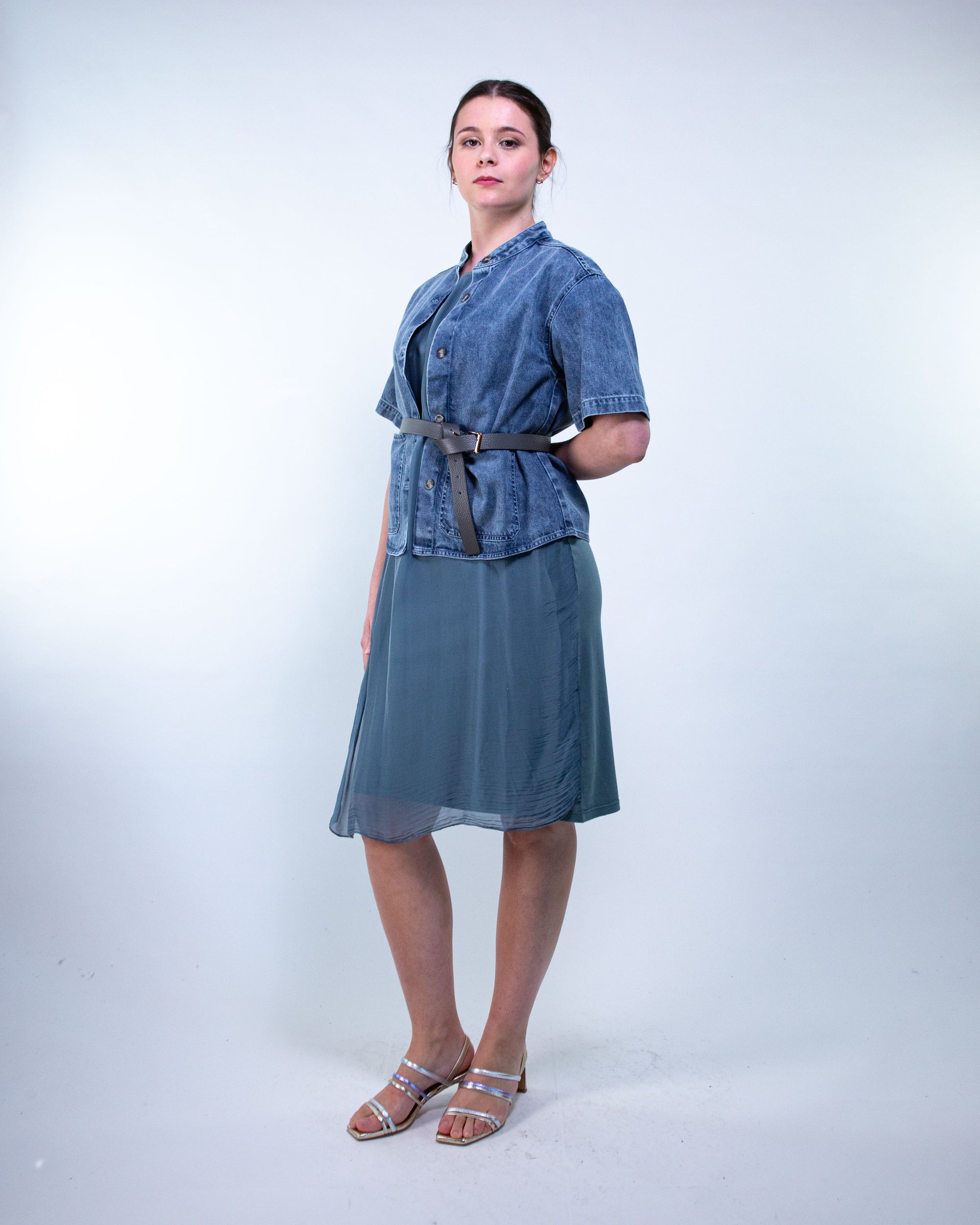 Giacca camicia m/c con scollo alla coreana