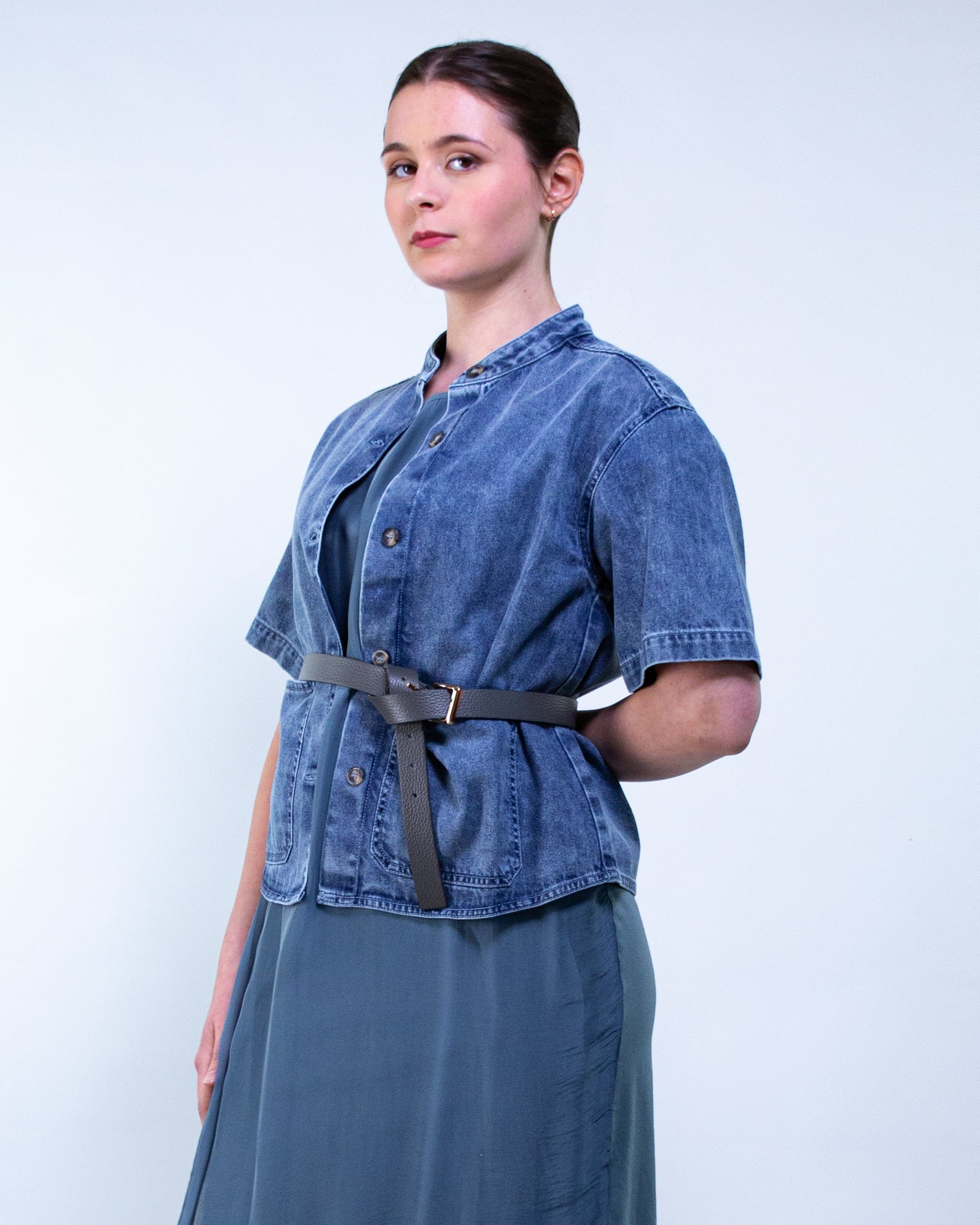 Giacca camicia m/c con scollo alla coreana
