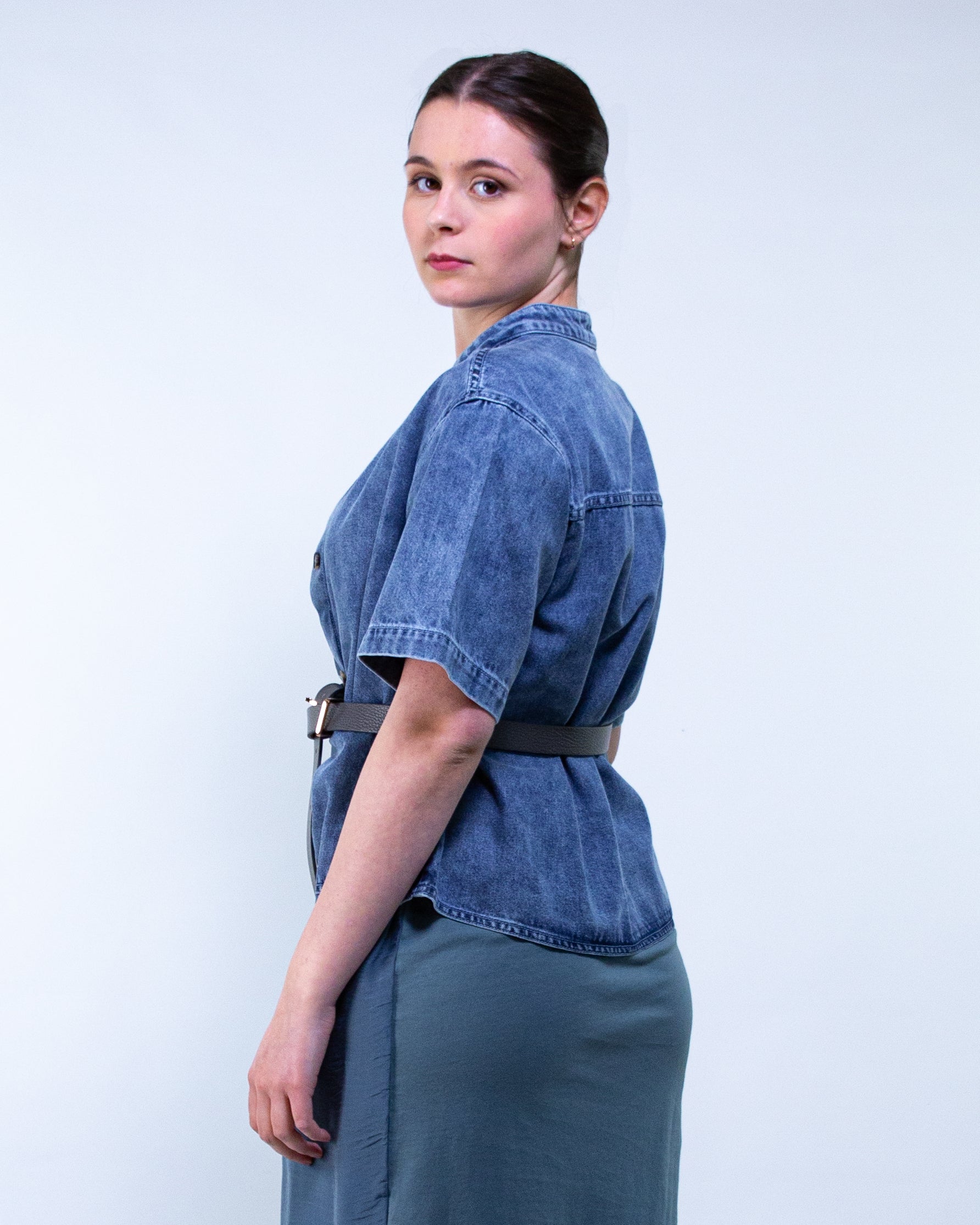 Giacca camicia m/c con scollo alla coreana