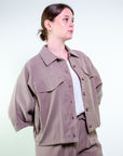 Giacca camicia con manica 3/4 in twill di viscosa