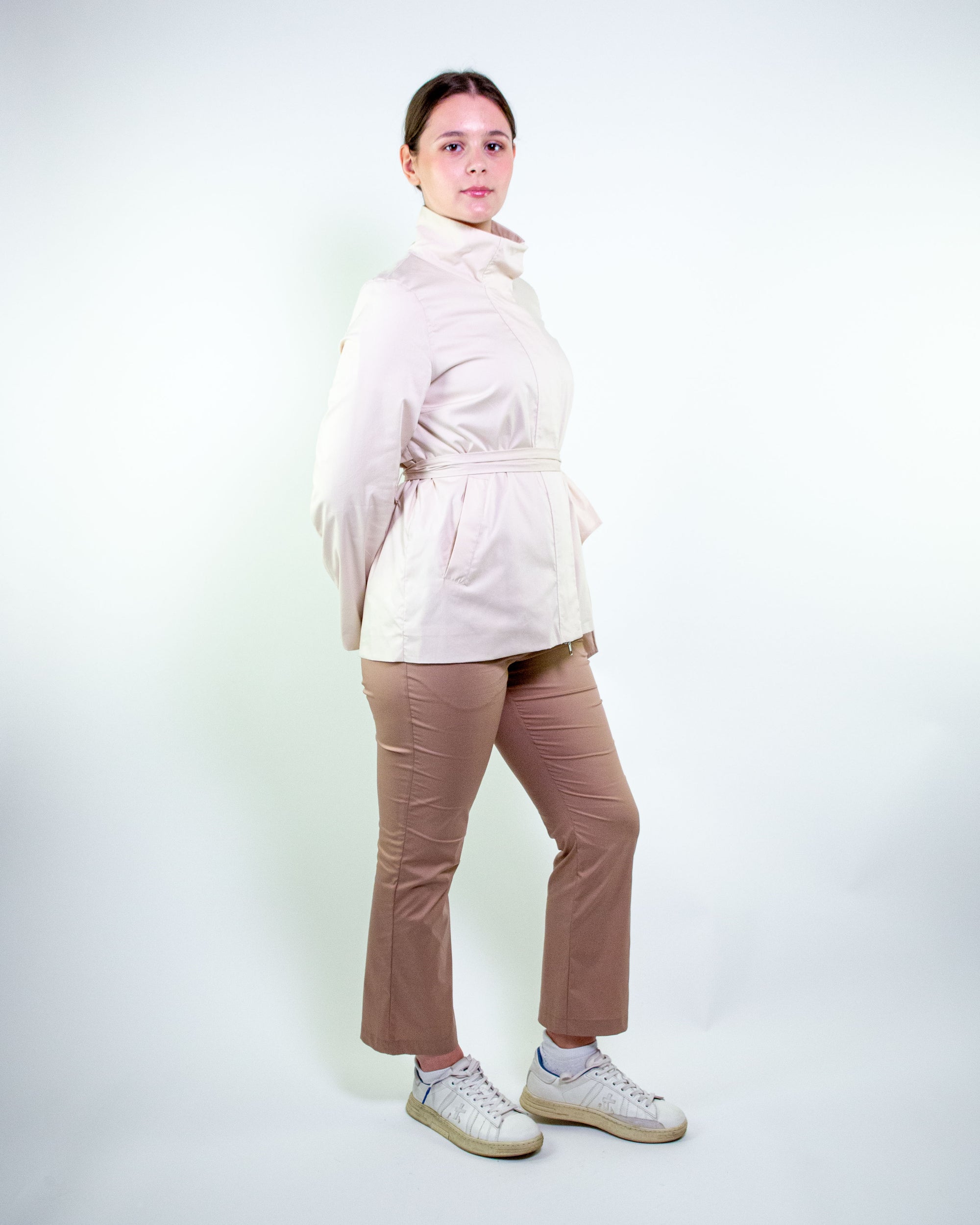 Spolverino in cotone stretch saten senza cappuccio