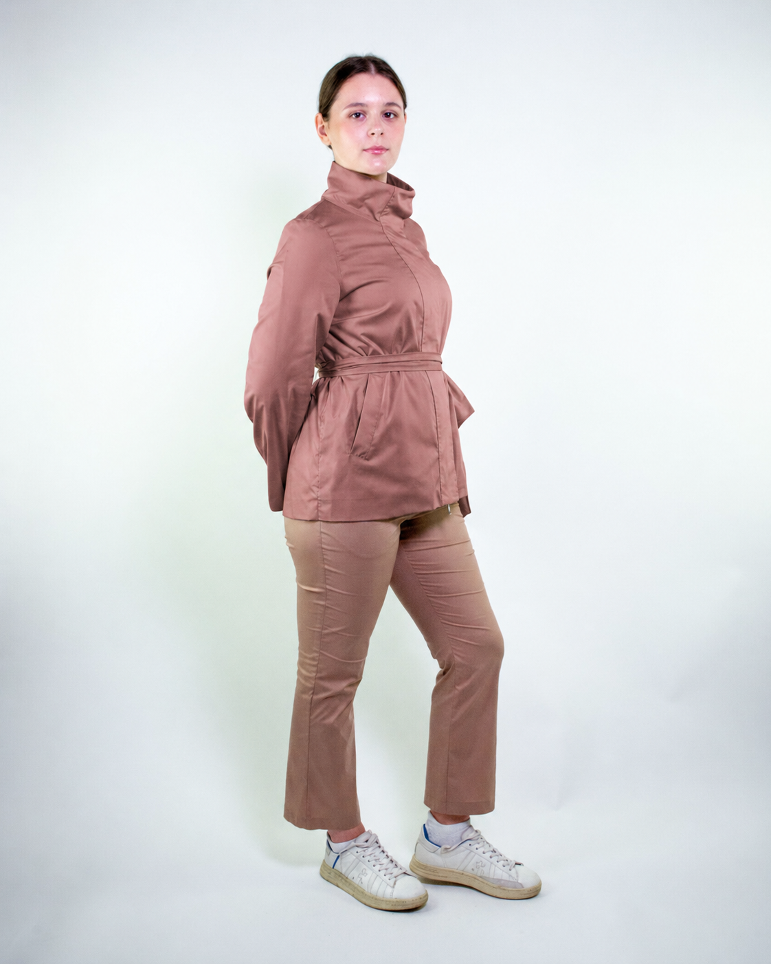 Spolverino in cotone stretch saten senza cappuccio