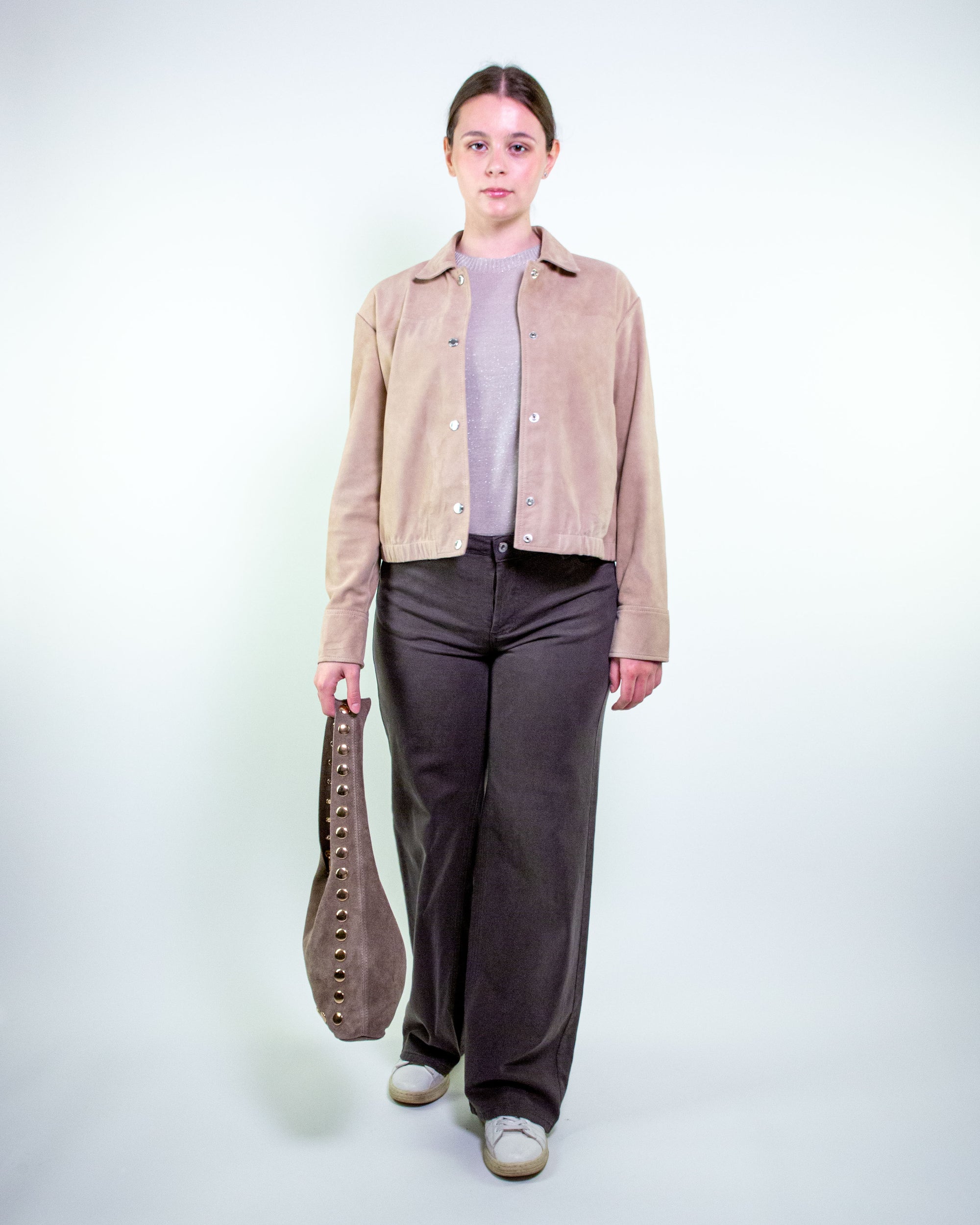Giacca in renna bomber con chiusura a clip corda