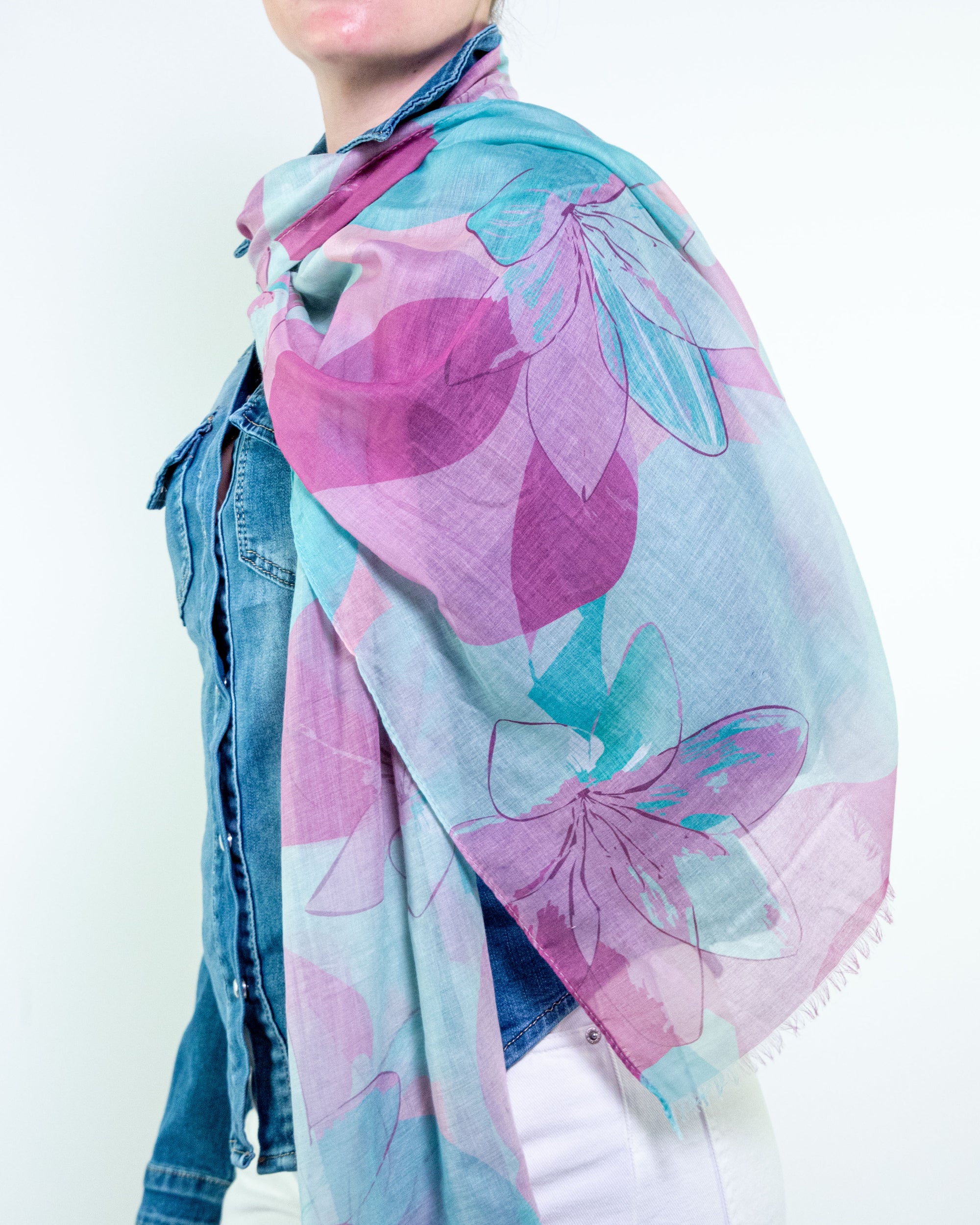 FOULARD CON NINFEE E MACCHIE DI COLORE (180X80 cm)