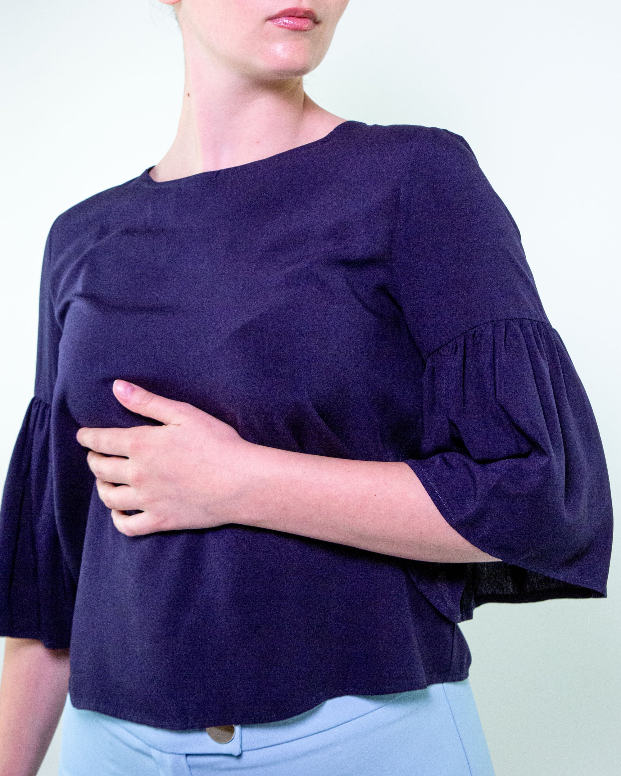 Blusa in viscosa con maniche a palloncino