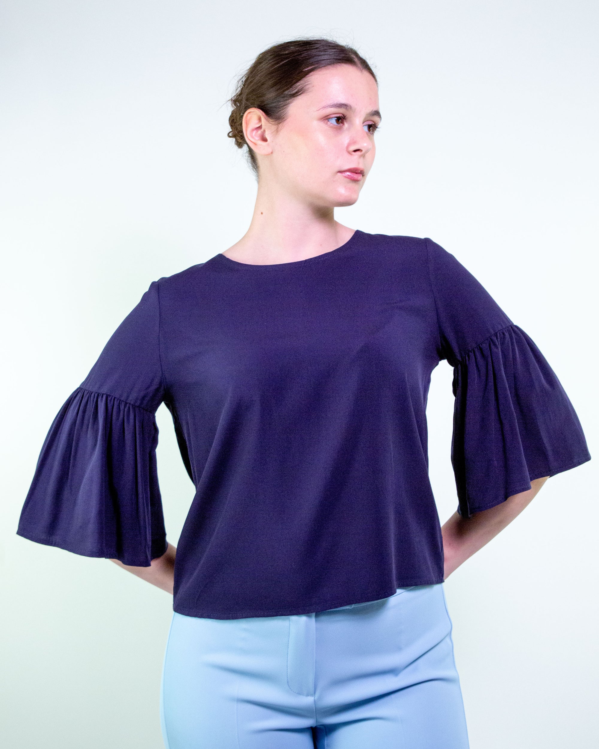 Blusa in viscosa con maniche a palloncino