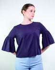 Blusa in viscosa con maniche a palloncino