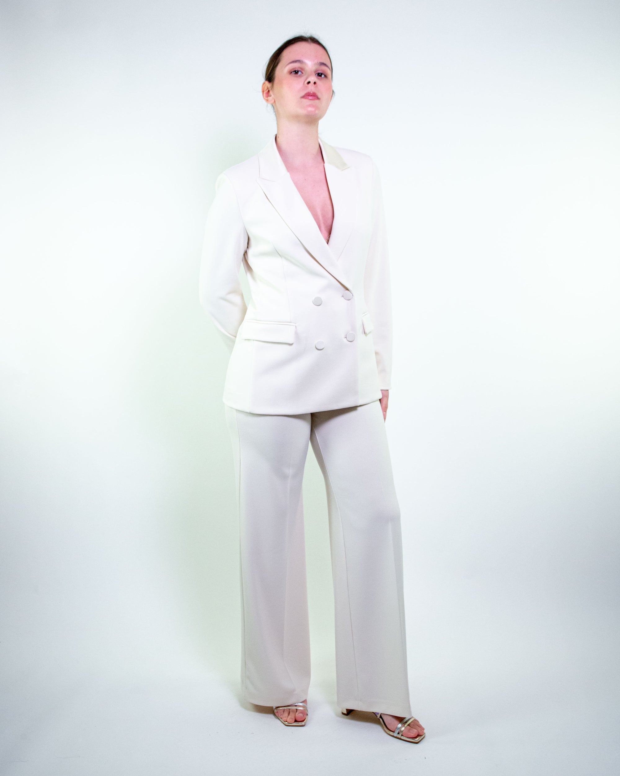 Blazer doppiopetto con inserti in raso