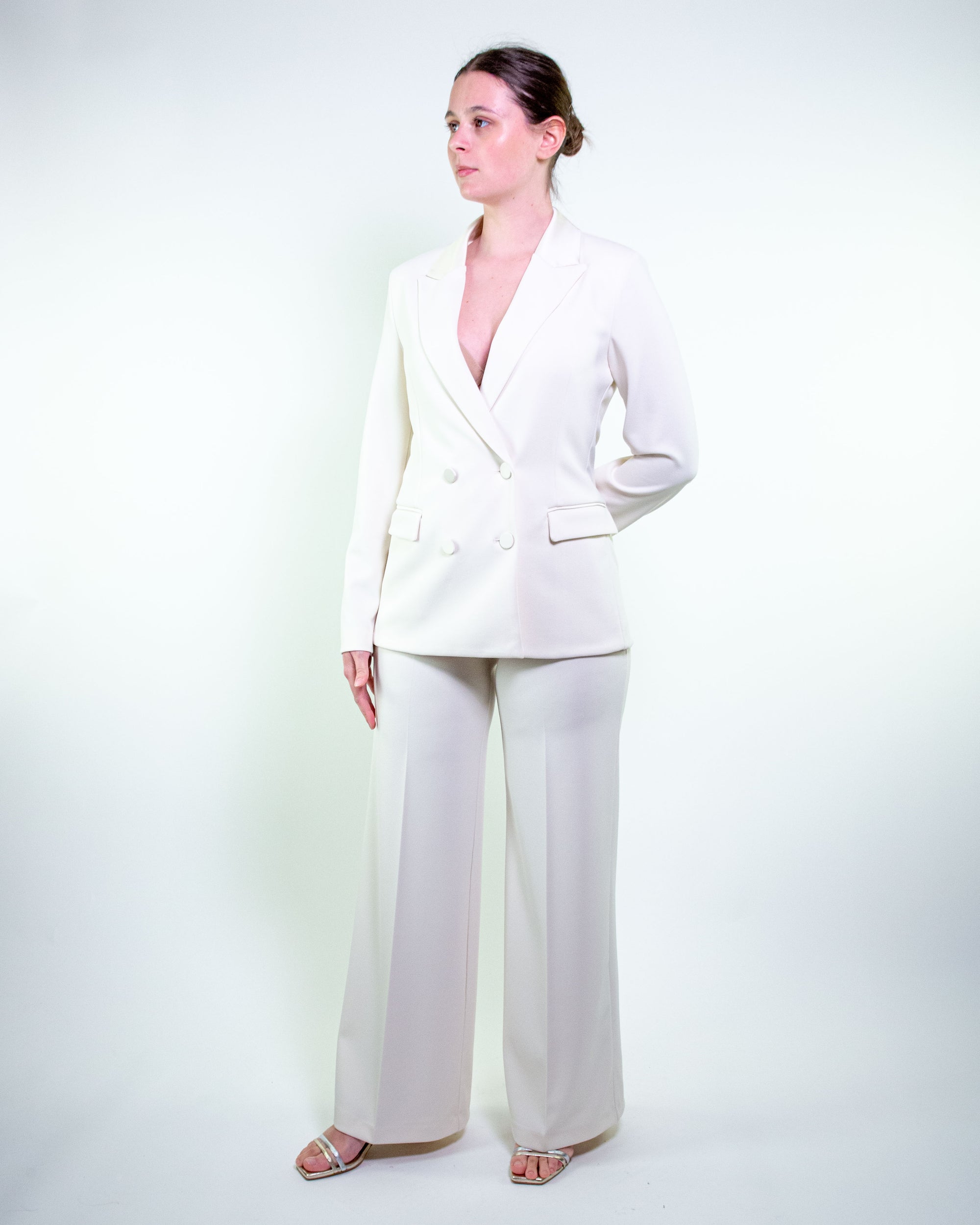 Blazer doppiopetto con inserti in raso