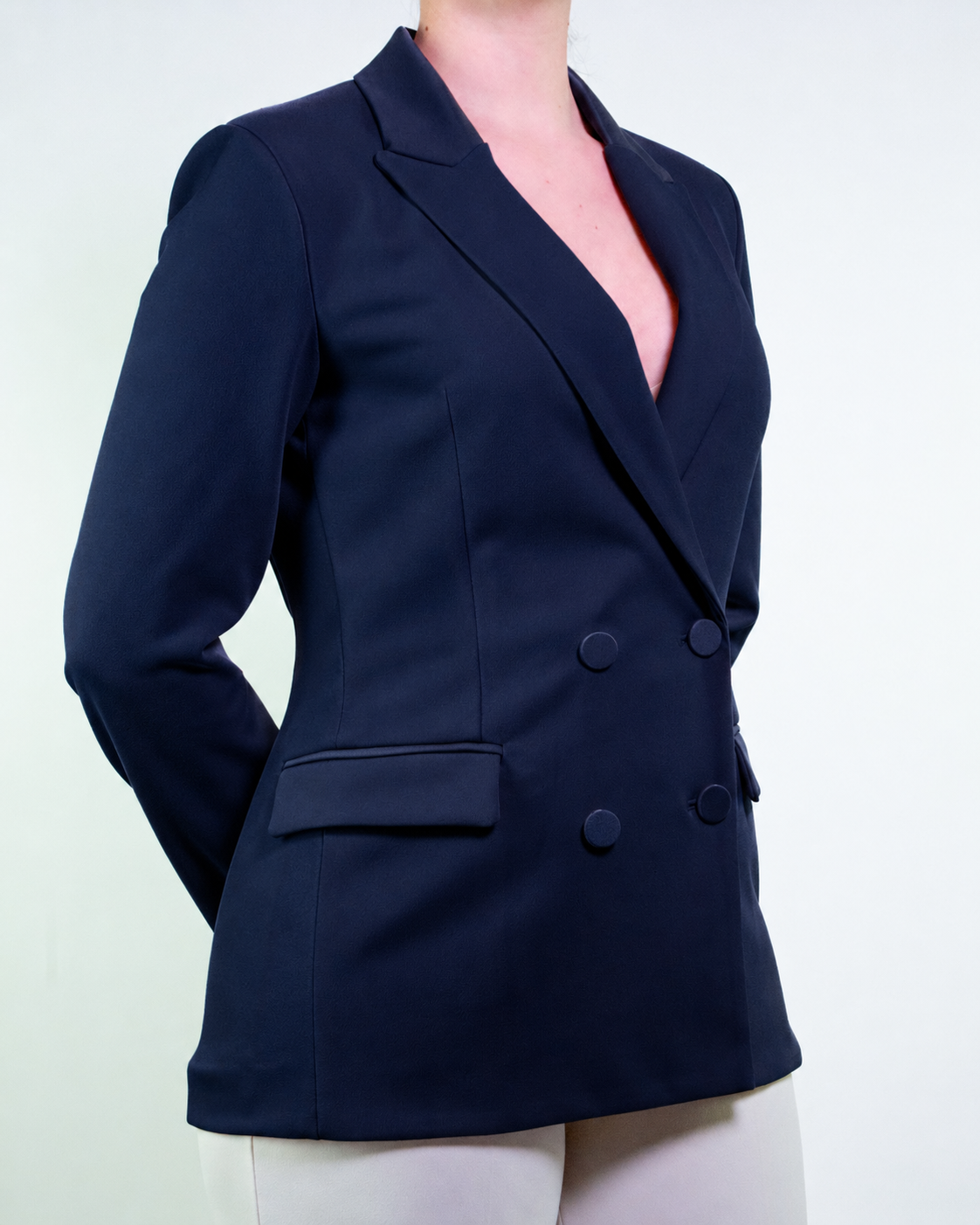 Blazer doppiopetto con inserti in raso