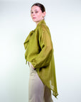 Blusa asimmetrica manica lunga con dettaglio fiocco in cotone-lino
