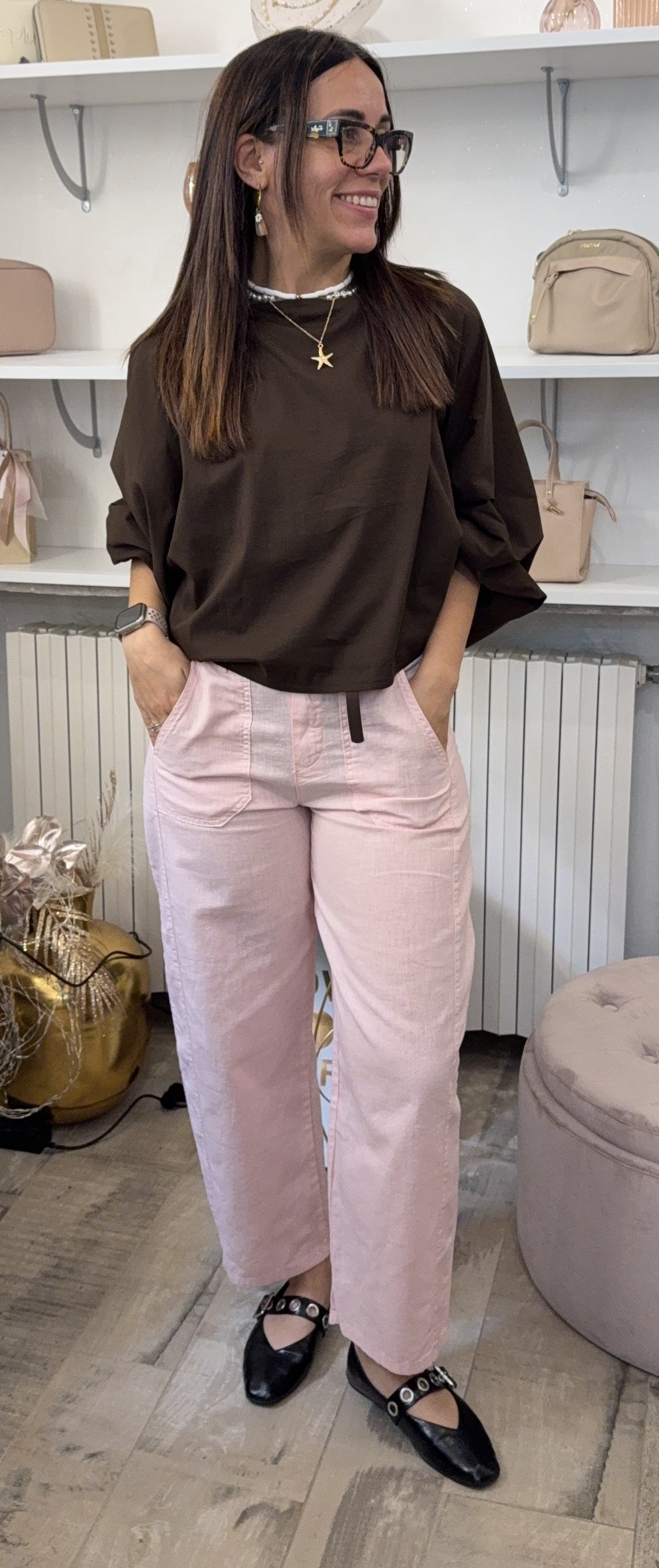 Pantalone Barrel lino e cotone