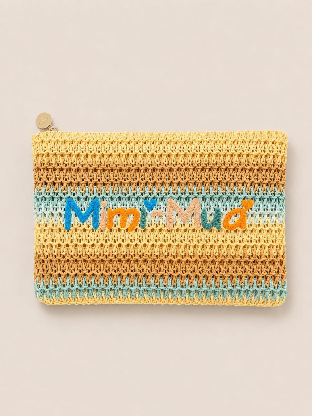 PORTAOGGETTI A RIGHE IN STRAW PAPER E LOGO
