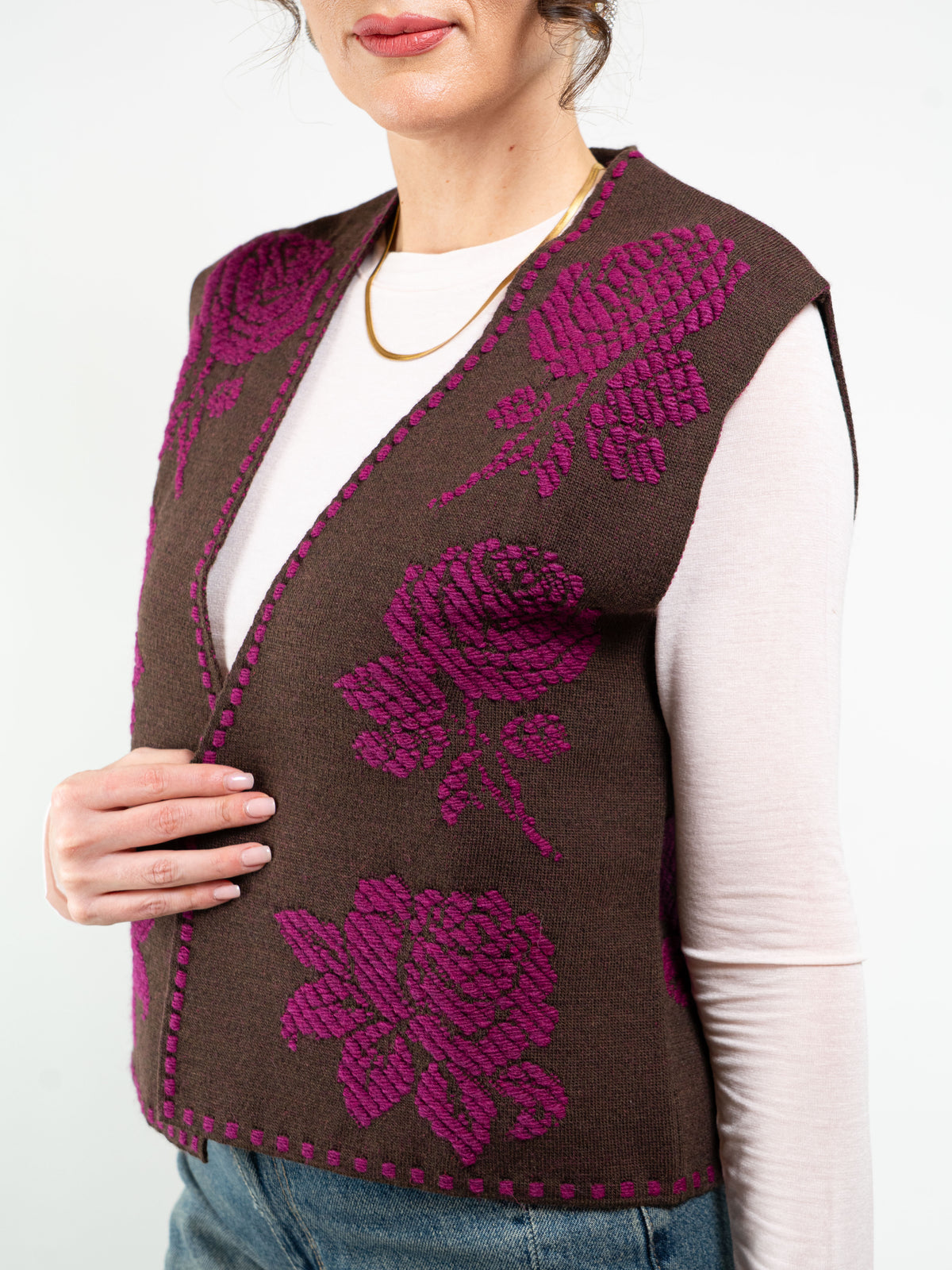GILET RICAMATO MISTO LANA