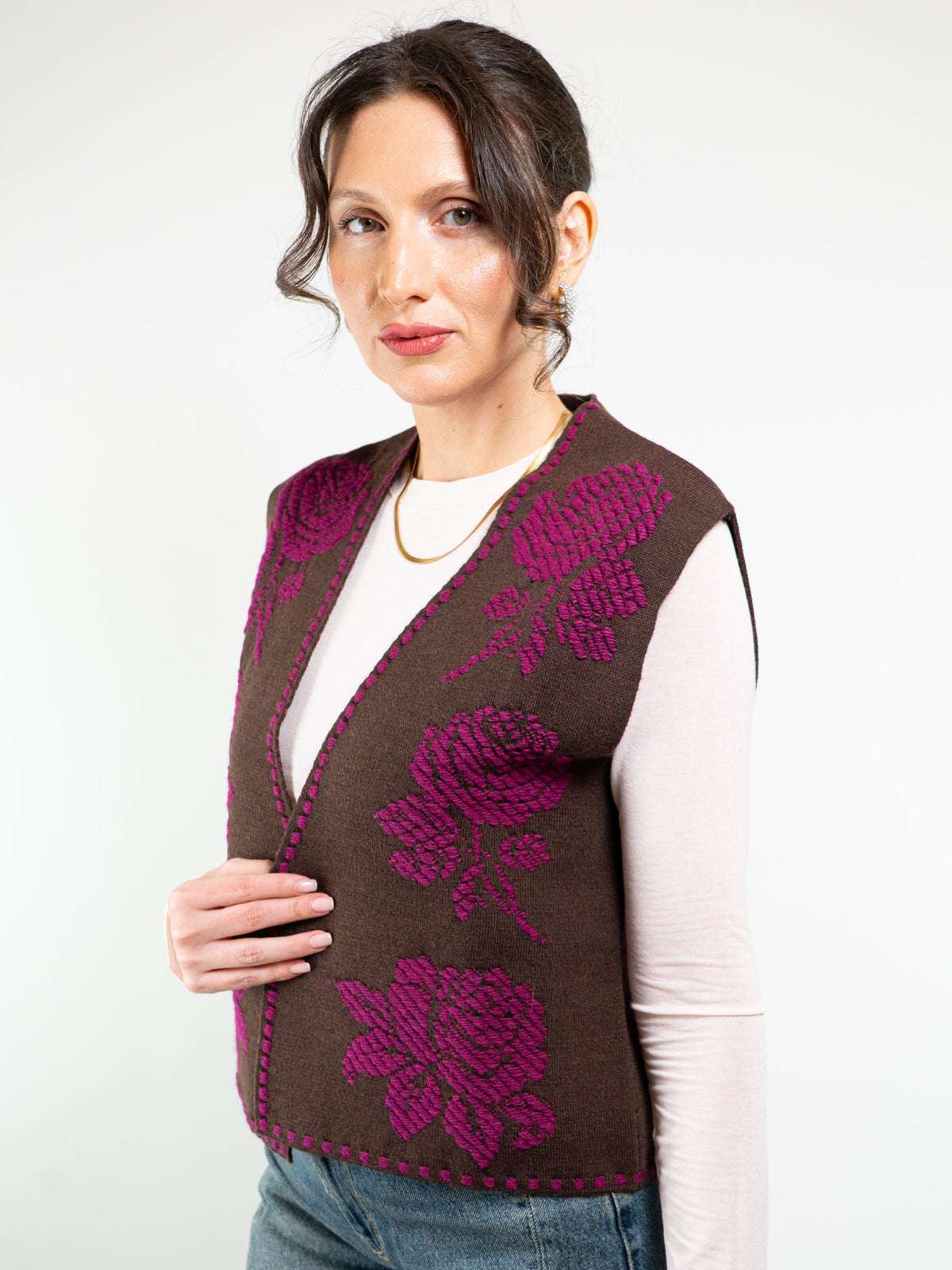 GILET RICAMATO MISTO LANA