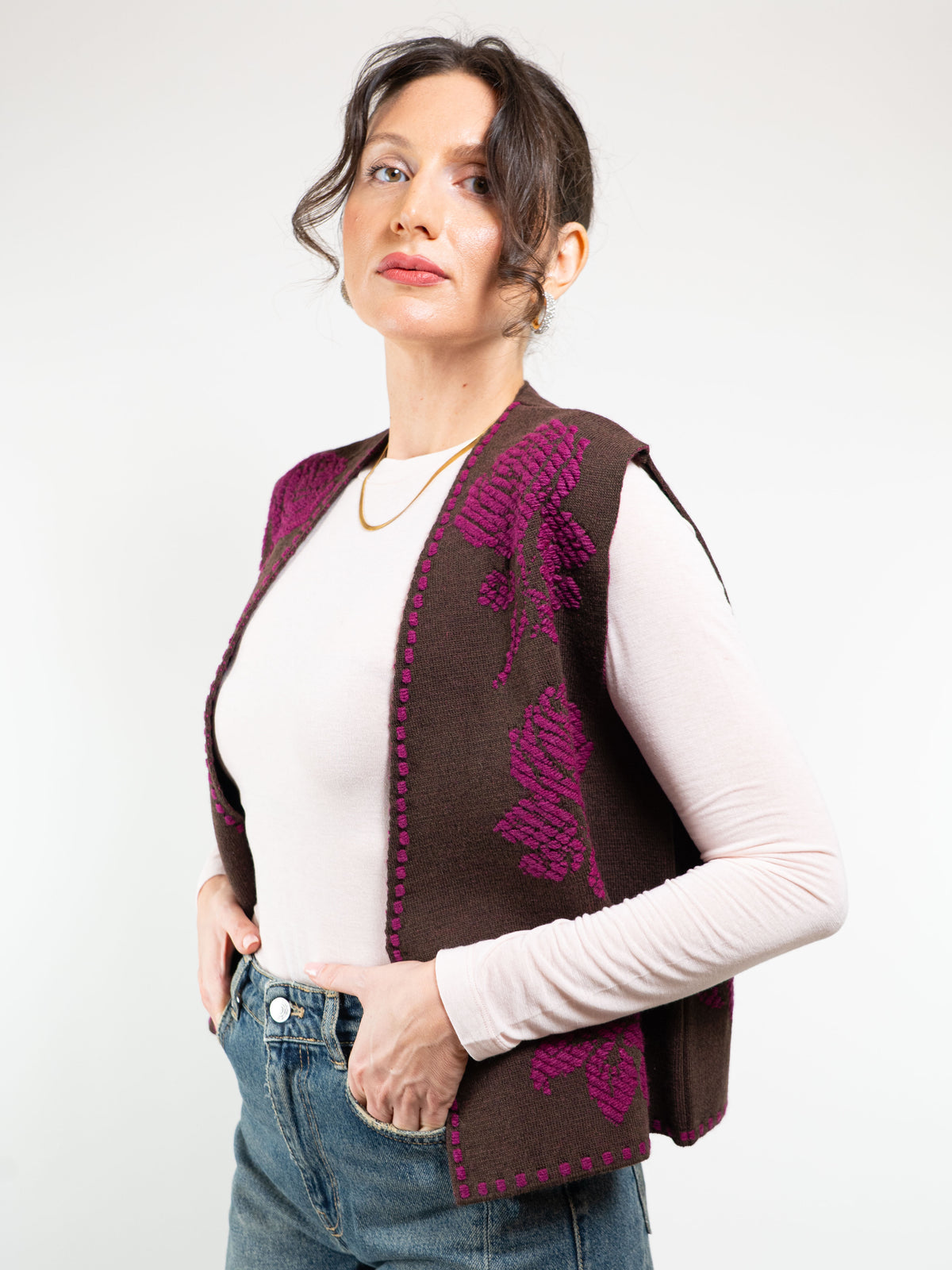 GILET RICAMATO MISTO LANA