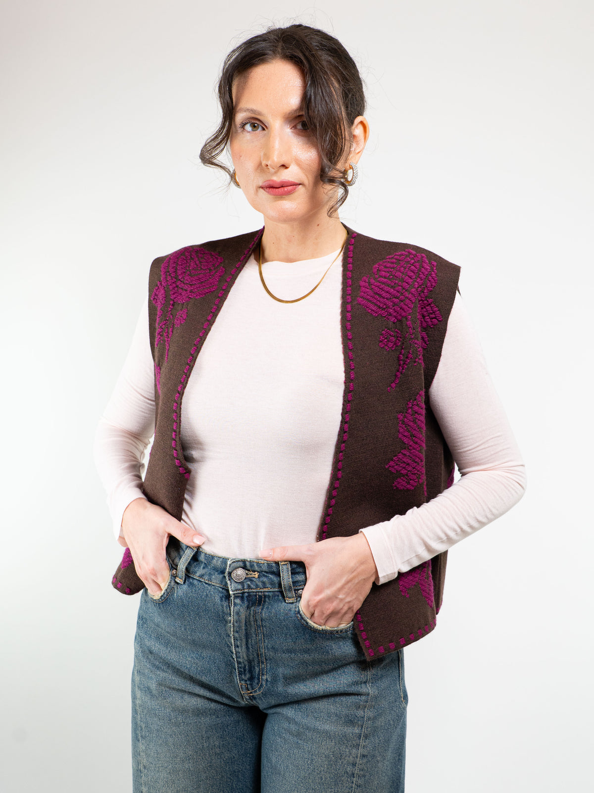 GILET RICAMATO MISTO LANA